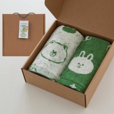 수건답례품 국내산 무한타올 라인 그린뱀부 패턴 선염 2P 제작 박스포함 대표이미지