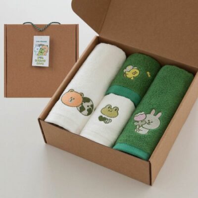 수건답례품 제작 국내산 무한타올 라인 그린뱀부 자수 세면핸드 4P 박스포함 대표이미지
