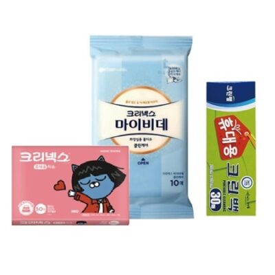 카카오프렌즈 크리넥스 휴대용 티슈 마이비데 물티슈 크린랩 3종 위생백 여행용세트 판촉물제작 대표이미지