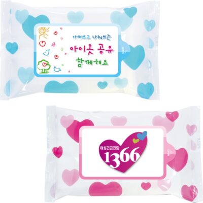 홍보용 하트패턴블루 20매 물티슈제작 대표이미지