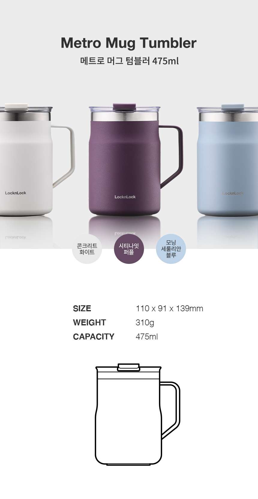 텀블러 홍보물제작 락앤락 메트로 머그 475ml 상세이미지 3